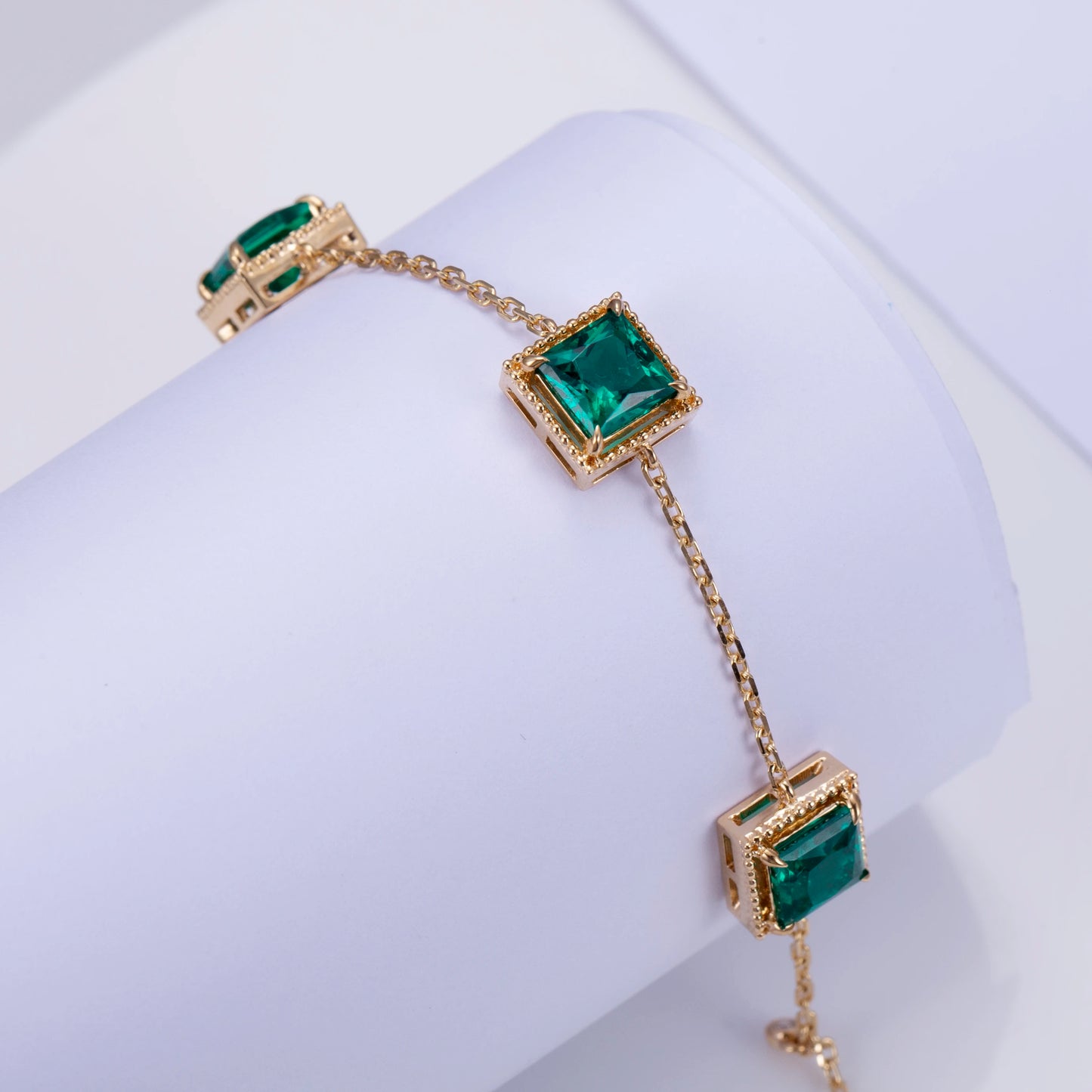 Messi Jewelry  MSB-550 18K Yellow Gold Lab Emerald Bracelets for Women