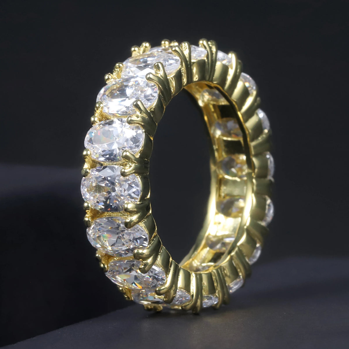 ArtistA C7530 Abiding Oval 4*6MM Colored Gemstone Eternity Band Glass Blue Sapphire Emerald Cubic Zirconia 925 Silver Band Ring