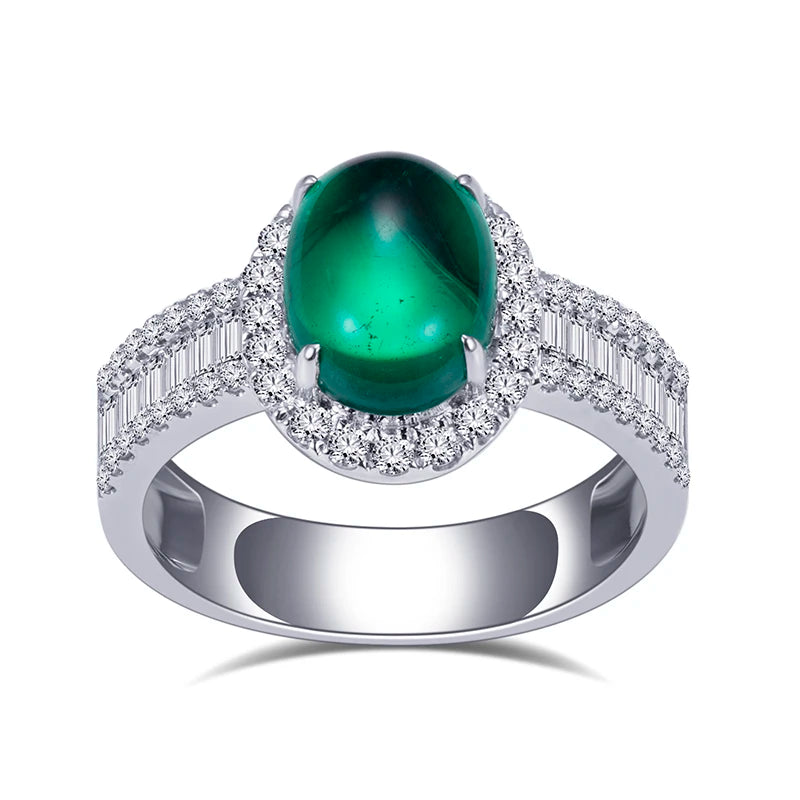 Messi Jewelry MSR-1045 Custom 18K Gold Lab Grown Emerald Ring for Women