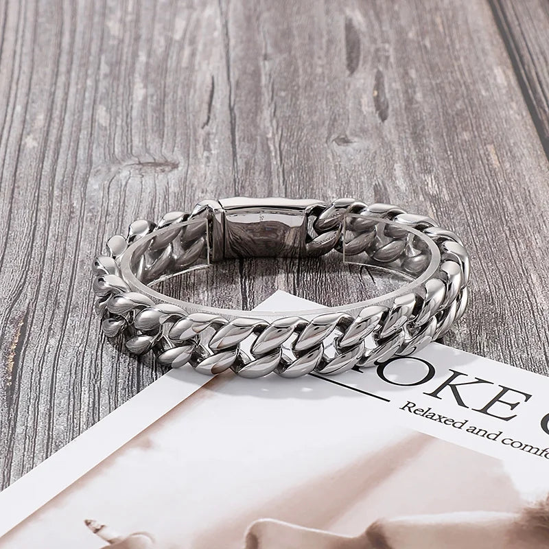 KALEN Hip-hop Stainless Steel Fashion Jewelry Bracelets Cuban Style Links Bracelet for Men