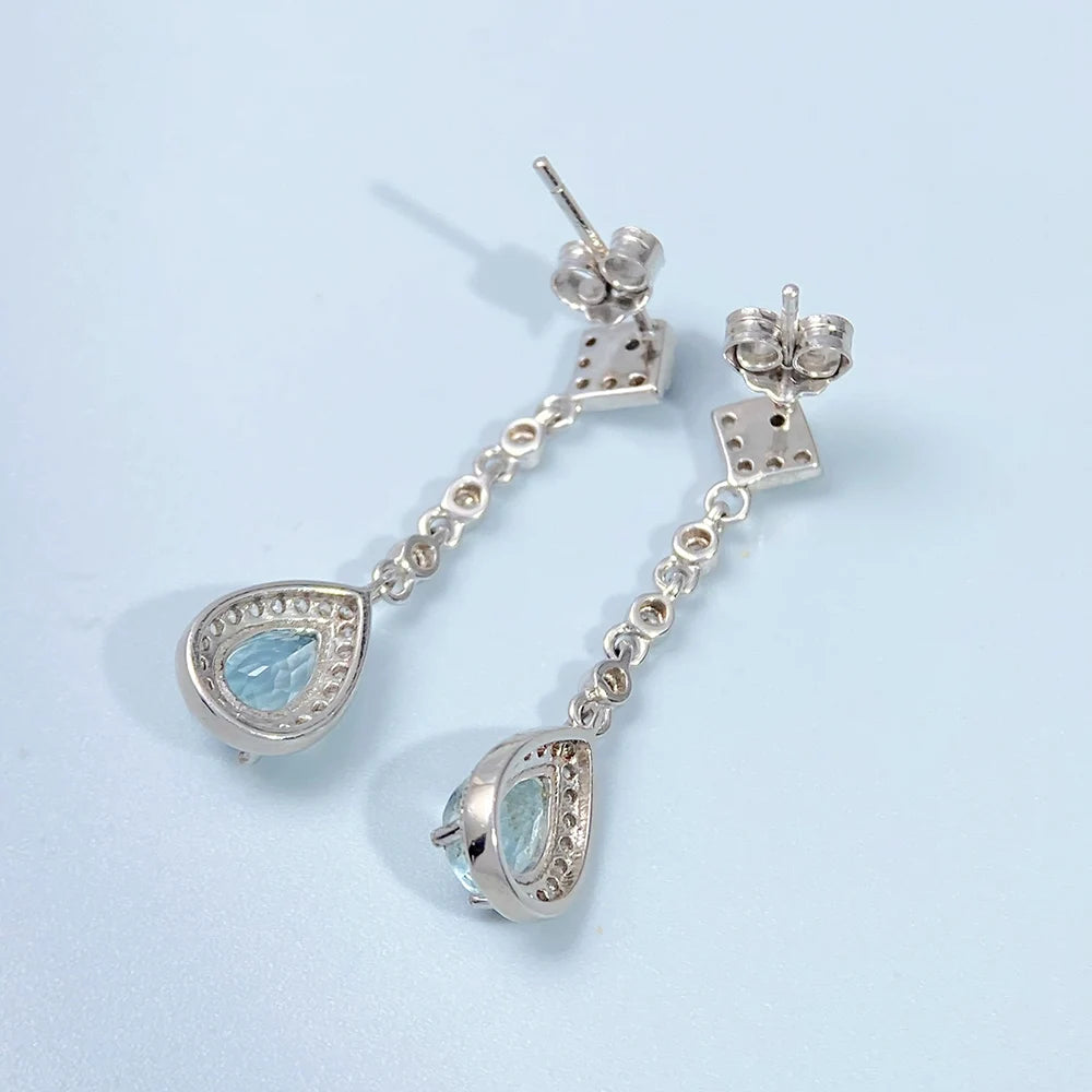 Gioiellieri Natural Aquamarine Earrings S925 Sterling Silver for Women Elegant March Birthstone Jewelry with Real Gemstones Gift for Her