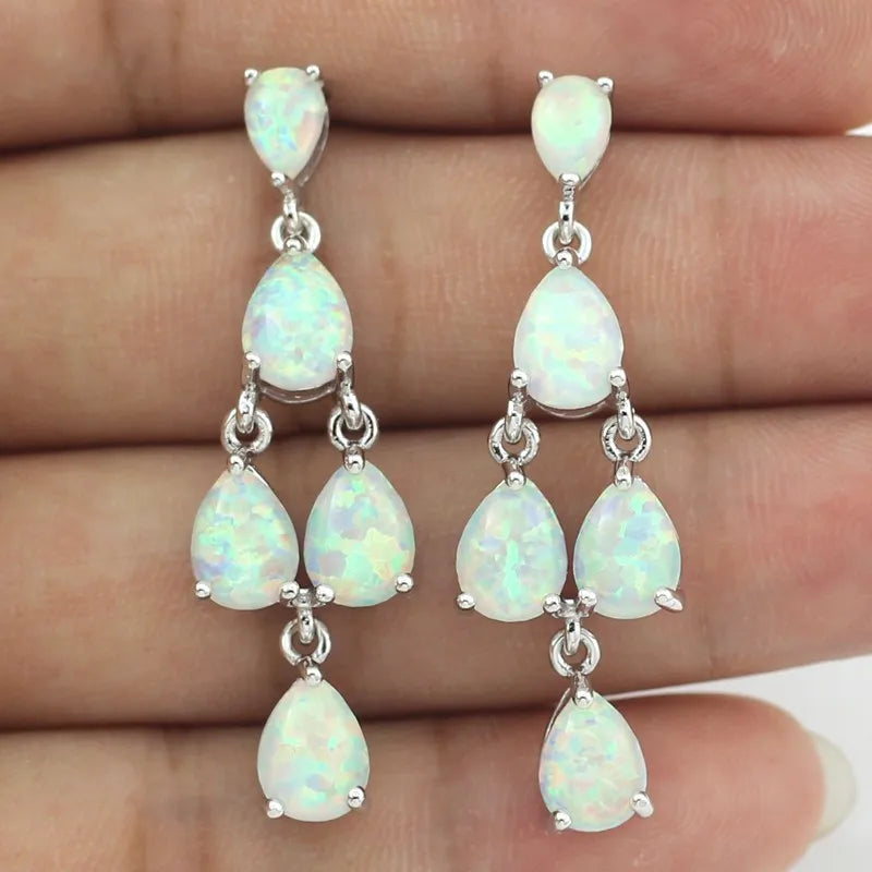 Hawaii Ocean Wave Blue Opal Brass Pendant Earrings Trendy Christian Dainty Drop-Shaped Beach Gift Jewelry