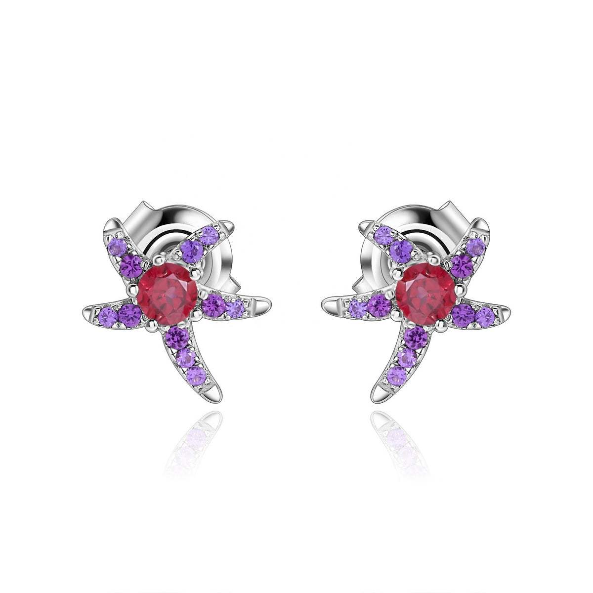 ArtistA C8121 Abiding Fine Jewelry Natural Gemstone Amethyst Garnet 925 Sterling Silver Starfish Anklets Bracelet Earrings Necklace Set
