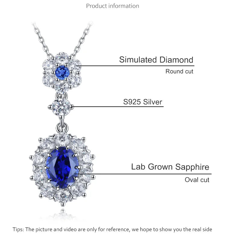 Gemfiori Statement Pendant Customized Jewelry Lab Grown Sapphire Rhodium Plated Chains Sterling Silver 925 Vintage Diamond for Her Gift