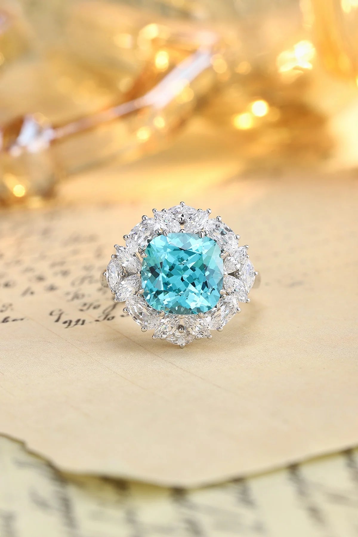 Gemfiori Jewelry Trendy High Quality S925 Silver Cultivated Paraiba Ring Unisex Engagement Ring for Wedding Party or Gift