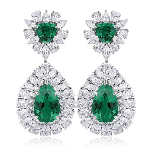 Gemfiori Vintage Sterling 925 Silver Drop Earrings Rhodium Plated Pear Cut Lab Grown Gemstones Women's Wedding Gift Claw Setting