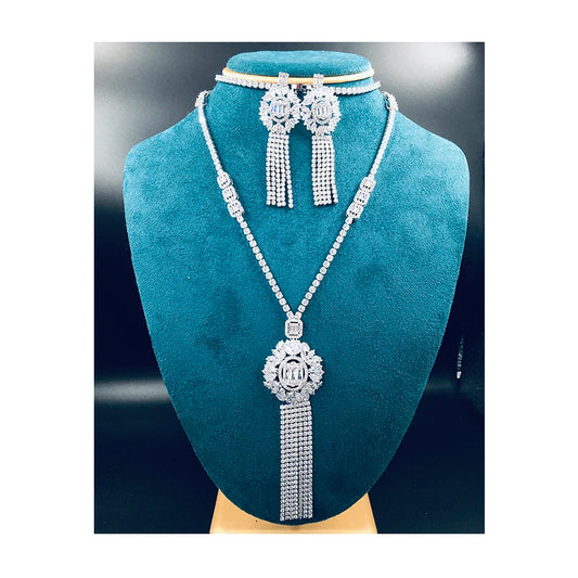 UAE 2PCS Luxury Long Tassel Jewelry Set for Women Wedding Cubic Zircon CZ African Dubai Bridal Jewelry