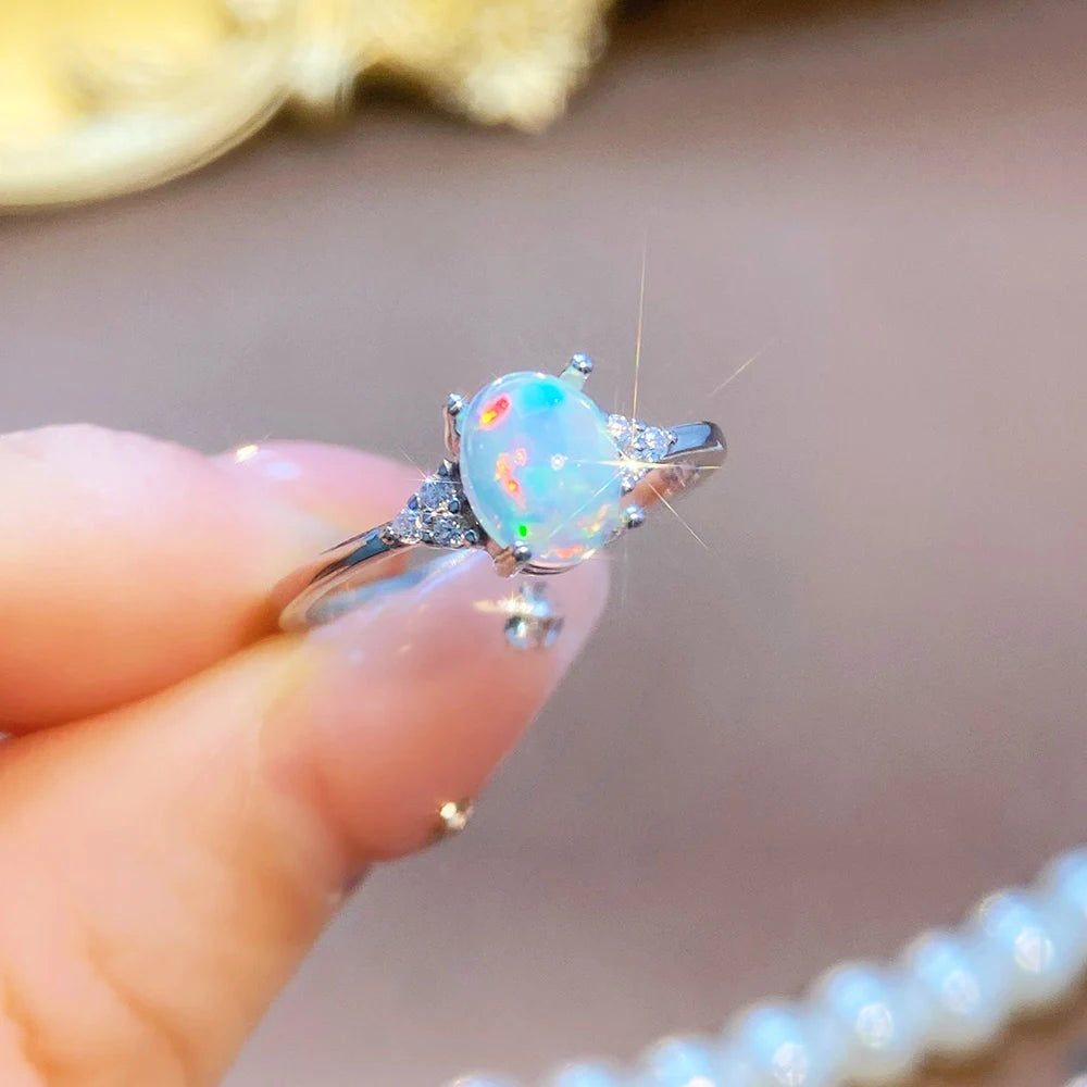 Gioiellieri High Quality Natural White Oval Cut Opal Luxury Ring Pendant Set 925 Sterling Silver Women's Jewelry