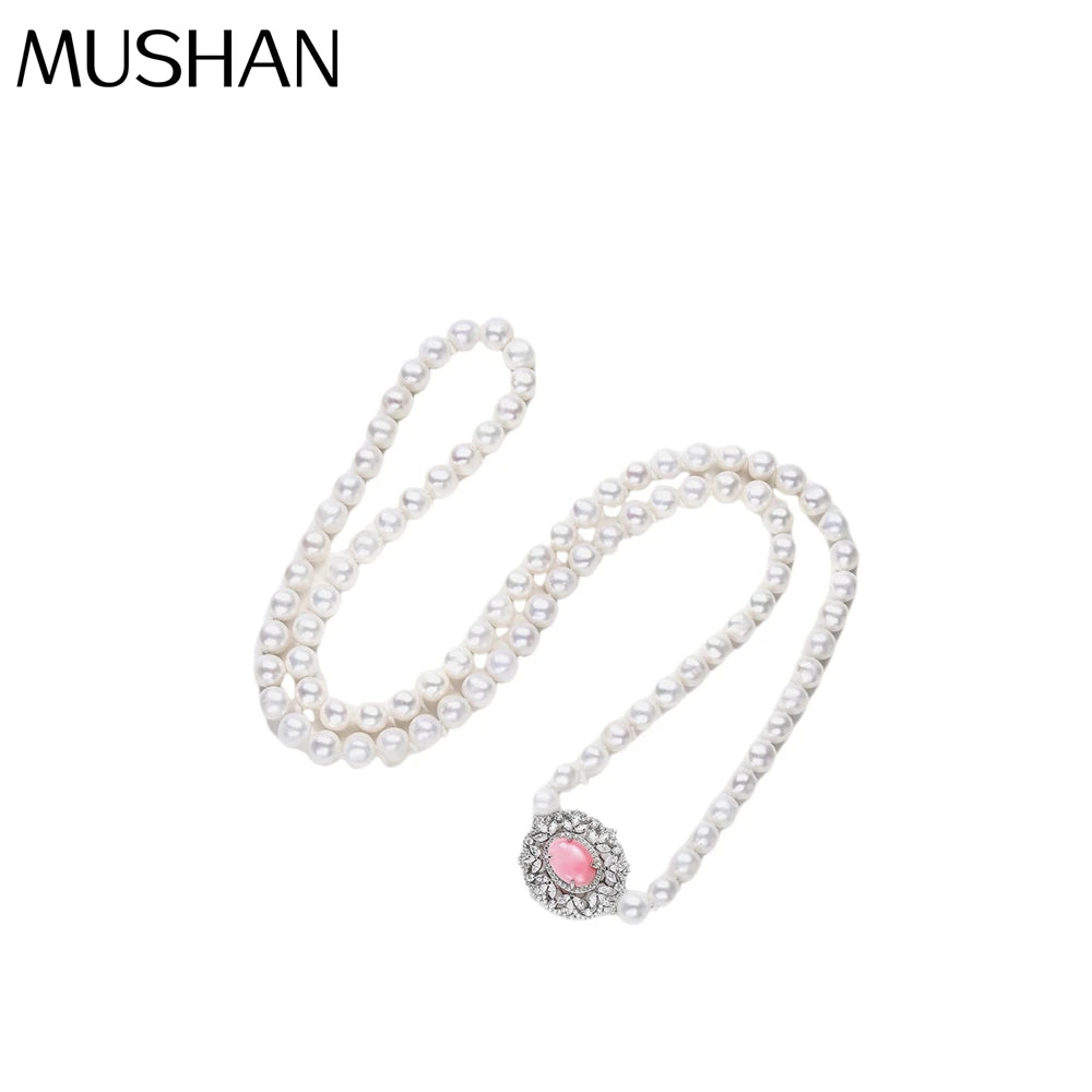 MUSHAN Classic Engagement Wedding Sterling Silver Charm Pearl Necklace Women High End Electroplated Gold 8mm Diamond Queen Pearl
