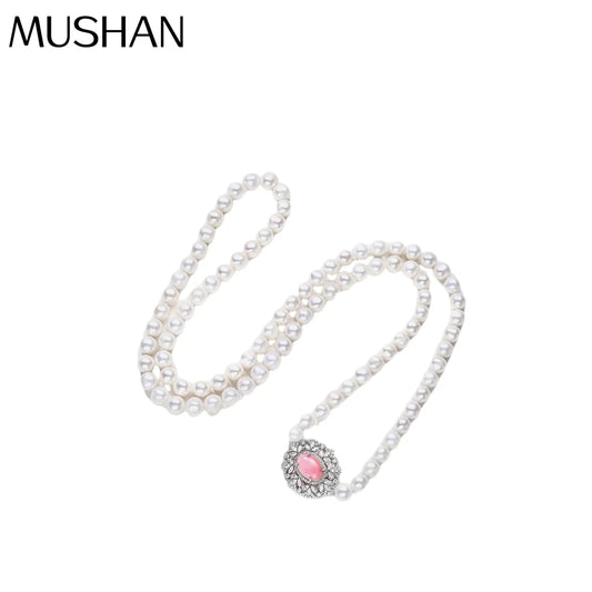 MUSHAN Classic Engagement Wedding Sterling Silver Charm Pearl Necklace Women High End Electroplated Gold 8mm Diamond Queen Pearl
