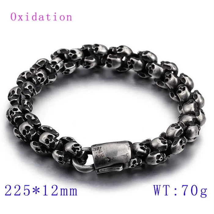 Kalen Punk Skull Gothic Jewelry Stainless Steel Bracelet Gold Plated Shiny Matte Skull Beaded Thick Bracelet for Men