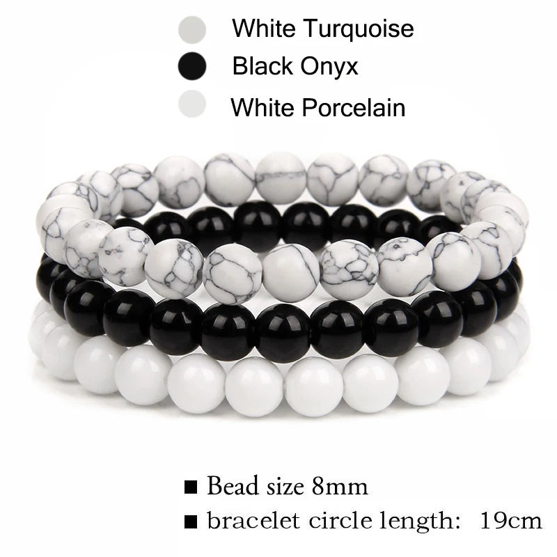 Gemfiori 8mm Natural Garnet Stone Bracelet Set 3pcs/set Rose Quartz Rose Turquoise Hematite Amethyst Bracelet Men's and Women's Jewelry