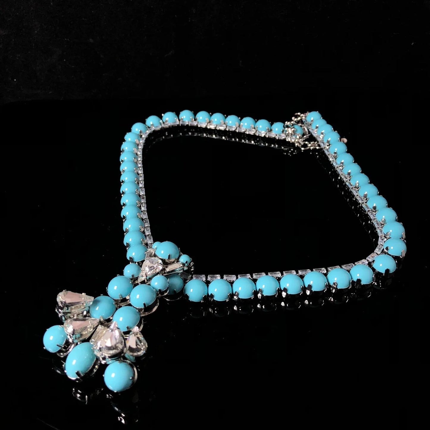 Fashion Jewelry Set Vintage Design Blue Turquoise Rhinestone Necklace and Earrings Jewelry Set