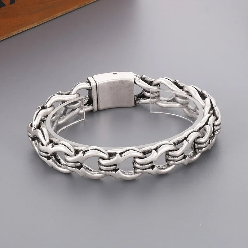 KALEN 225mm Casual Matte Surface Stainless Steel Cuff Shape Links Bracelet for Man