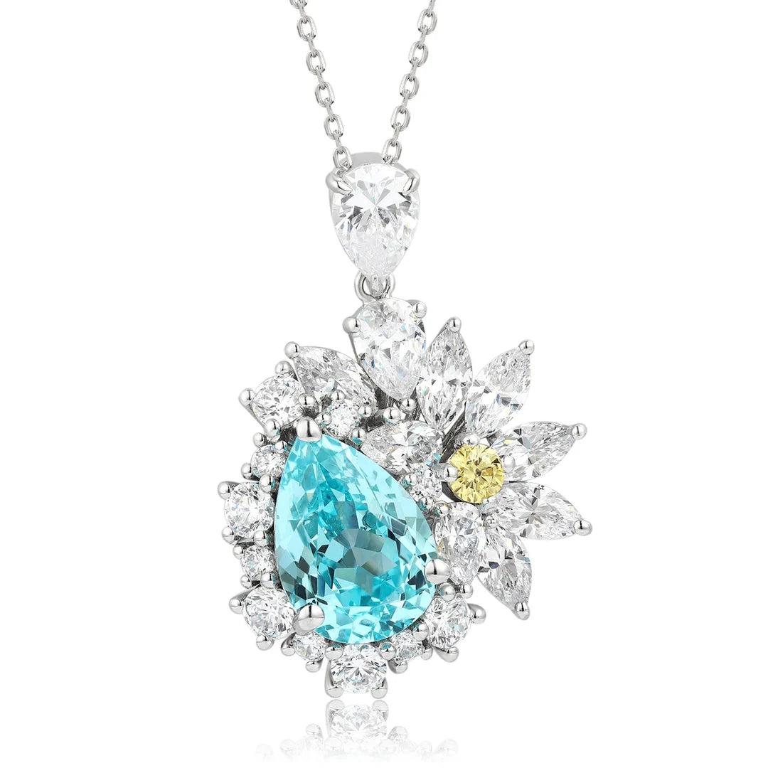 Gemfiori Anster 925 Sterling Silver High-quality Cultivated Paraiba Necklace - Suitable for Parties or As a Gift