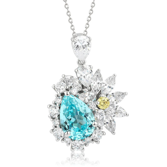 Gemfiori Anster 925 Sterling Silver High-quality Cultivated Paraiba Necklace - Suitable for Parties or As a Gift