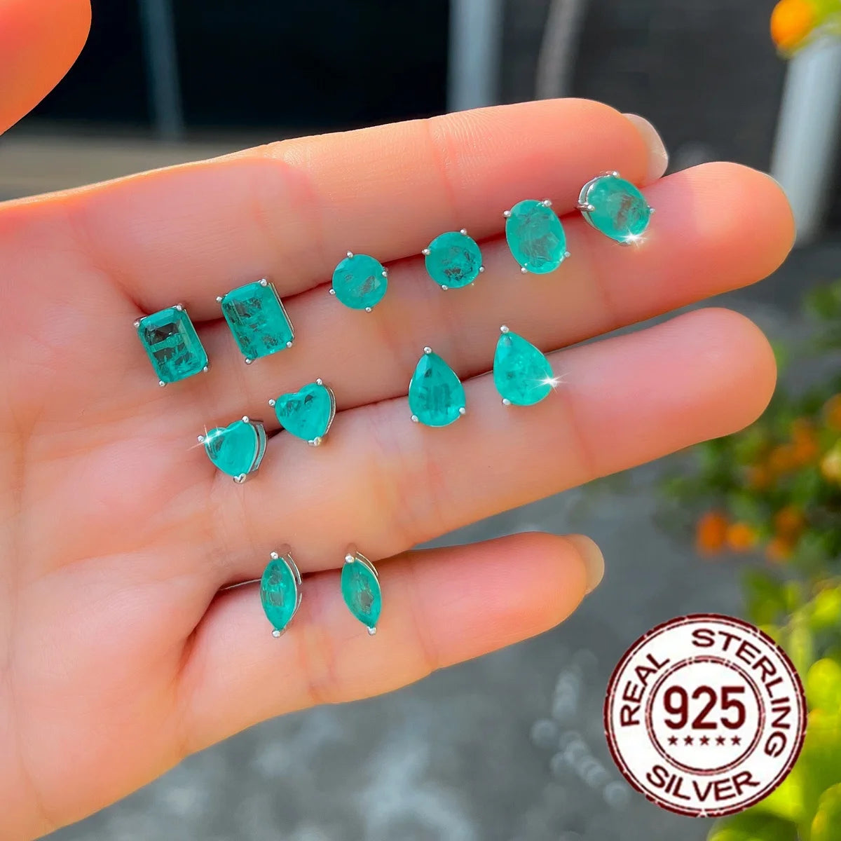 S&S 925 Sterling Silver Paraiba-Style CZ Stud Earrings – 6 Shapes – Collection