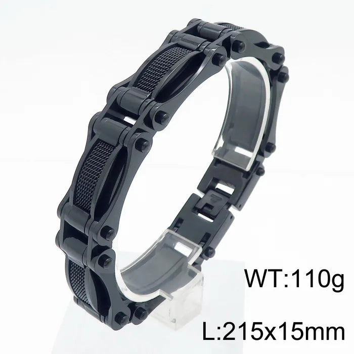 KALEN Vintage Men Gold/Silver/Black Stainless Steel Mesh Surface Biker Links Bracelet