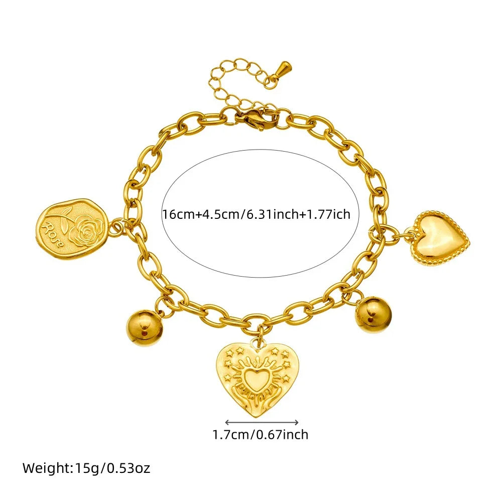 Gold Heart Pendant Necklace & Bracelet Jewellery Set | Simple Chic Fashion Set