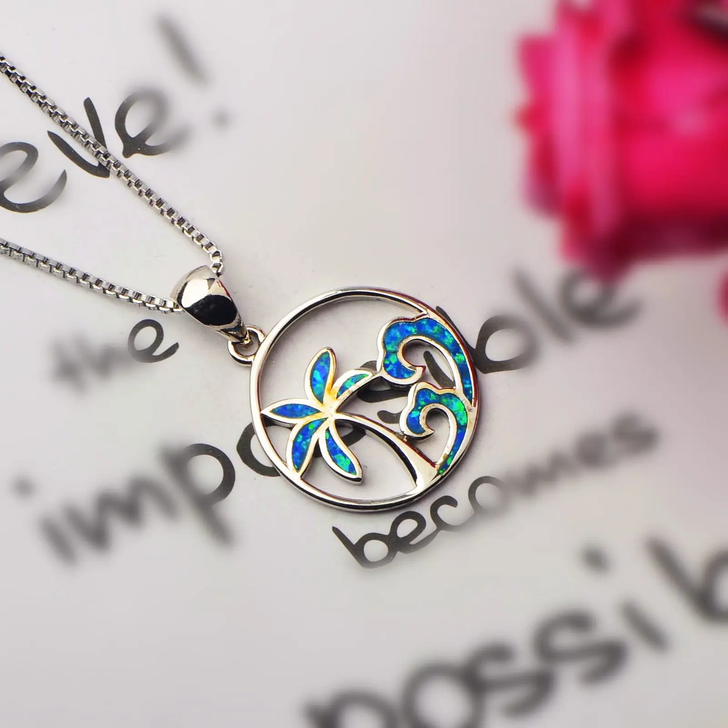 Plant Silver Plated Copper Alloy Opal Lariat Necklace for Women Aobao