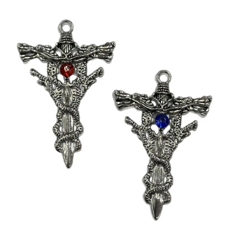 Retro Double-dragon Cross Pendant Charms Gold Stainless Steel Foreign Trade Accessories Fashionable Street-style Trendy DIY