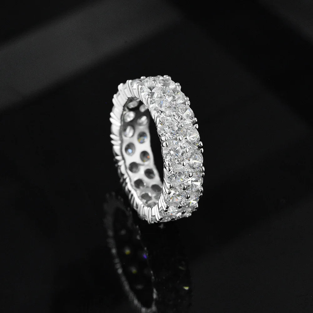 MuShan Jewelry Factory Circular White 3.5mm High Carbon Diamond 0.2 Carat Ring With Double Rows of Full Diamonds