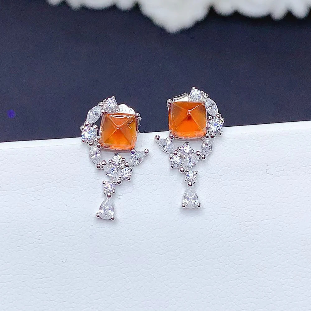 Gioiellieri Low Price Sterling 925 Silver Natural Fanta Garnet Luxury Trendy Stud Earrings Setting for Women