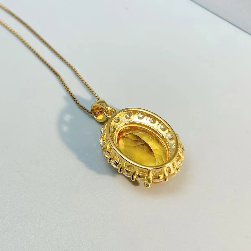 Gioiellieri 925 Sterling Silver Natural Citrine Pendant November Birthstone Yellow Gemstone Oval Cut Solitaire Necklace Chain Engagement