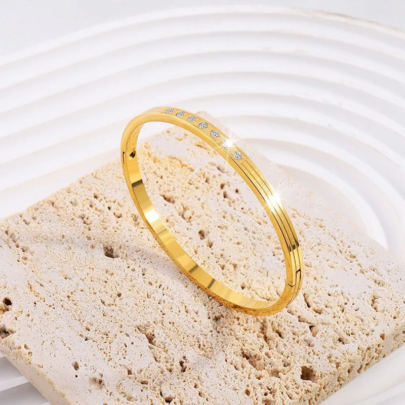 REBEL Stainless Inoxydable Stainless Steel 18K Gold Plated Roman Women Fashion Jewelry Bracelets Bangles
