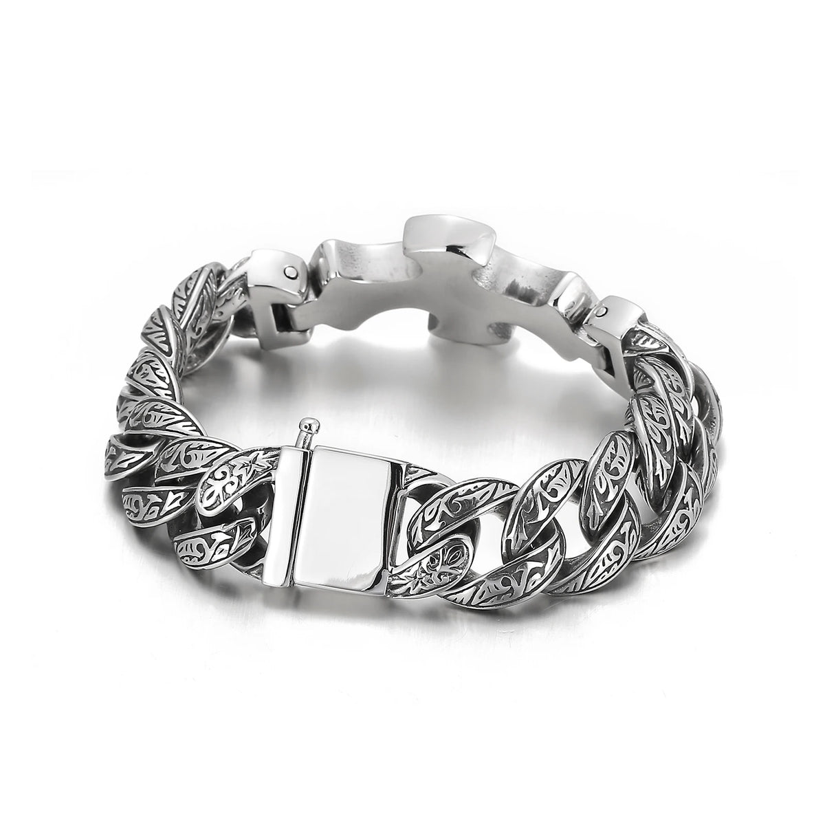VIKING Mens Neo-Gothic Cross Charm Bracelet – Silver & Ancient Silver