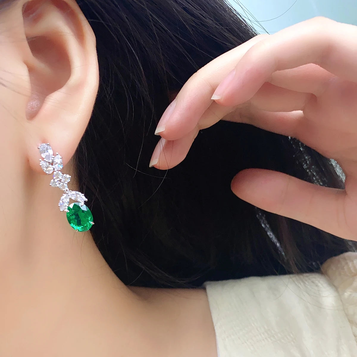ArtistA Fancy Design Long Pattern Earring Women Jewelry Lab Gemstone Classic S925 Silver Women Birthday Gift Classic Earring Stud Set