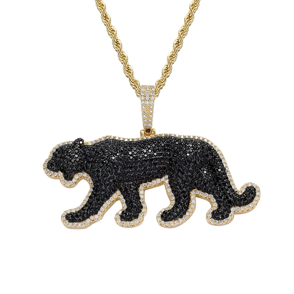 Cheetah Panther Leopard Pendant Hip Hop Iced Out Gold Black Panther Pendant Necklace