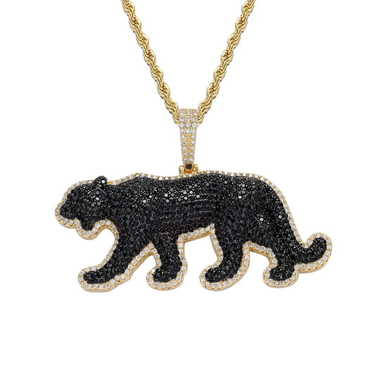 REBEL Cheetah Panther Leopard Pendant Hip Hop Iced Out Gold Black Panther Pendant Necklace