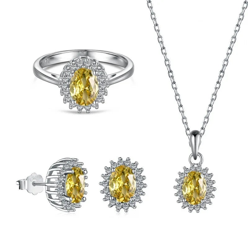 Gioiellieri S925 Sterling Silver Sunflower Round Cut Zircon Necklace Earrings Jewelry Set | Classic Sunflower 2-Piece Set for Women