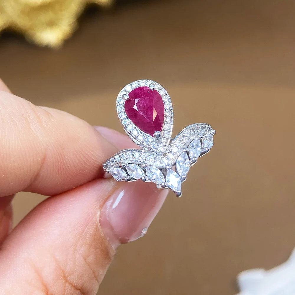 Gioiellieri 925 Sterling Silver Natural Ruby Rings Fashion Jewelry for Women Low Price Fine Jewelry Adjustable Daily Wear Finger Jewelry