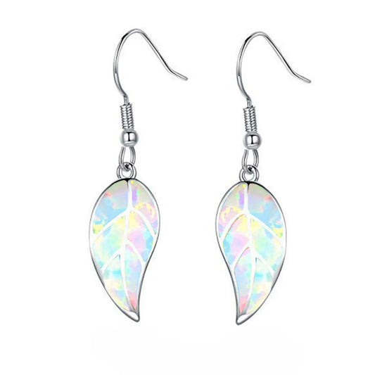 TikTok Viral Ocean Leaf Brass Opal Christian Plant Pendant Earrings Boho Beach Dainty Jewelry