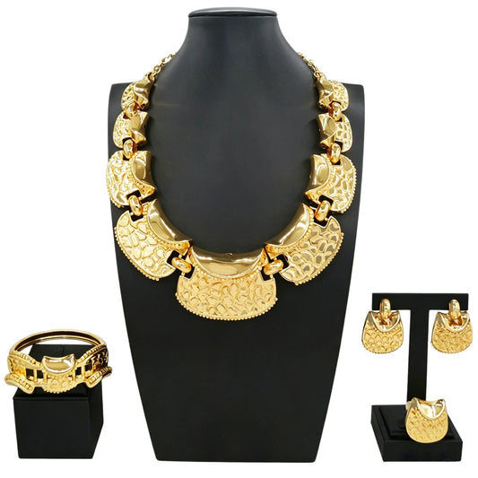 Luxury Brazilian Gold Jewelry Set Necklace Bracelet Earrings Ring Four-Piece Sets High-end Hollow Pendant Woman Jewellery Set