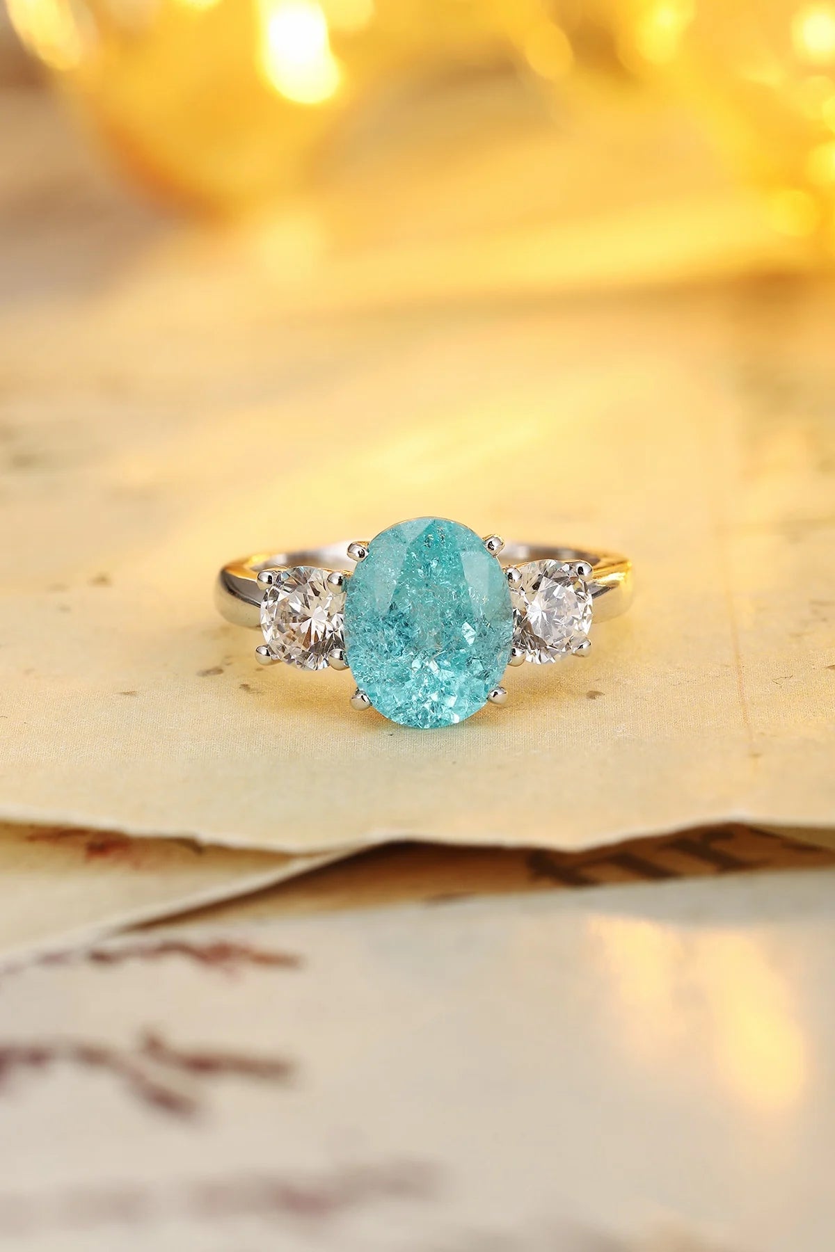 Gemfiori Anster 925silver Lab Grown Paraiba and Moissanite Ring for Women Customized Service Rings Acceptable