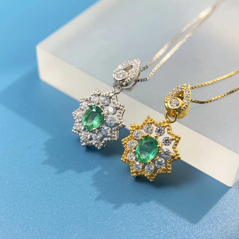 Gioiellieri Natural Green Emerald Pendant for Women with 925 Sterling Silver May Birthstone Fine Jewelry Wedding Engagement Anniversary Gift