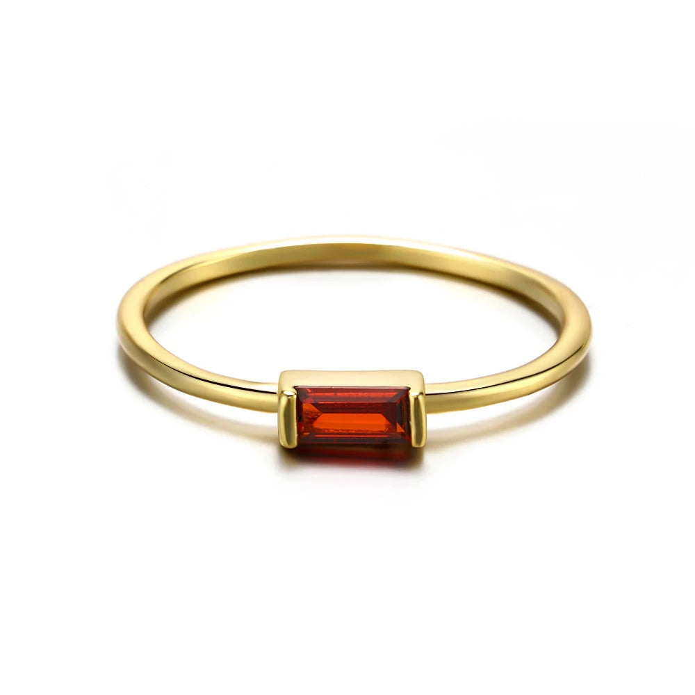 Gold Rhodium Plated Thin Pinky 925 Sterling Silver Romantic Party Colorful Square CZ Zirconia Gemstone Women's Birthstone