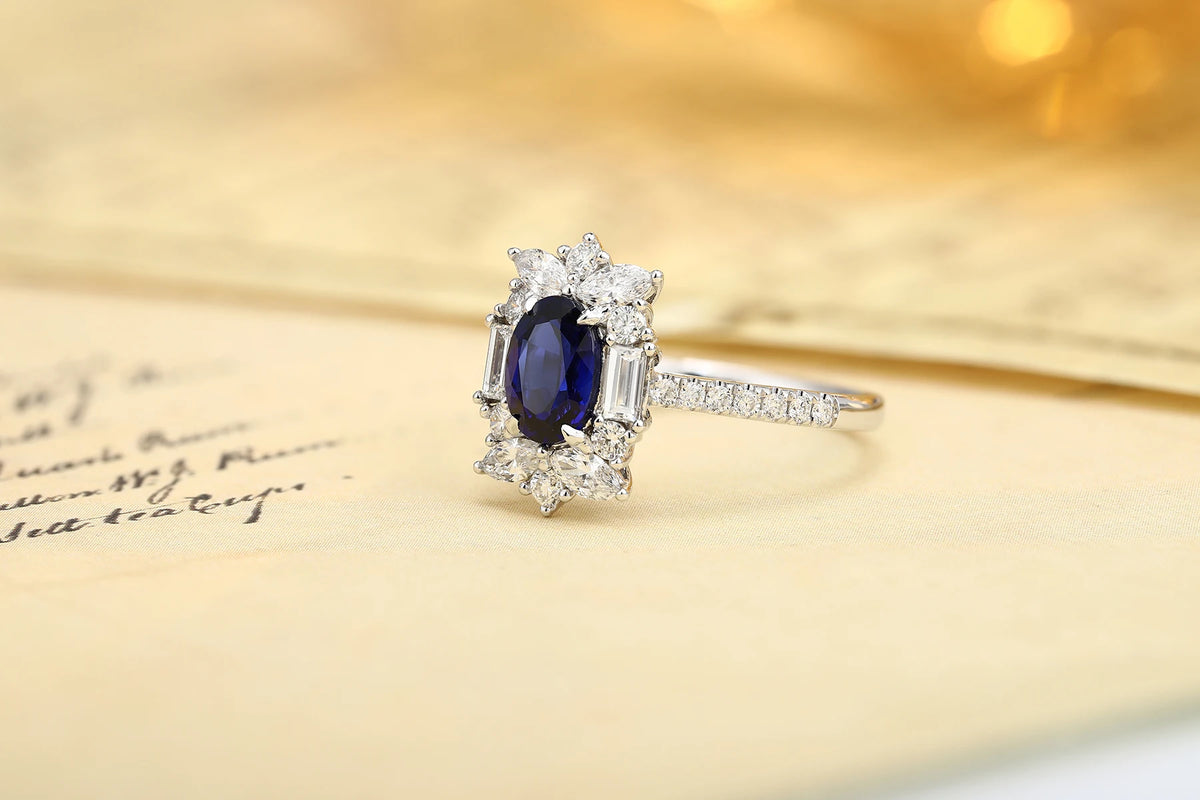 Gemfiori Support Customization Sapphire Women High-end Fashion Material White Gold Use in Party Wedding Gift Anniversary Gemstone Rings