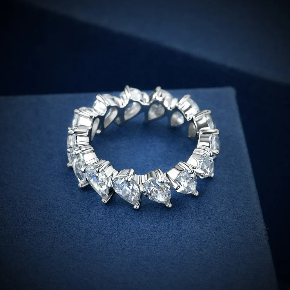 MuShan Jewelry Factory Pear Shaped White 4*6 High Carbon Diamond S925 Silver Women Versatile Ring Full Diamond Band