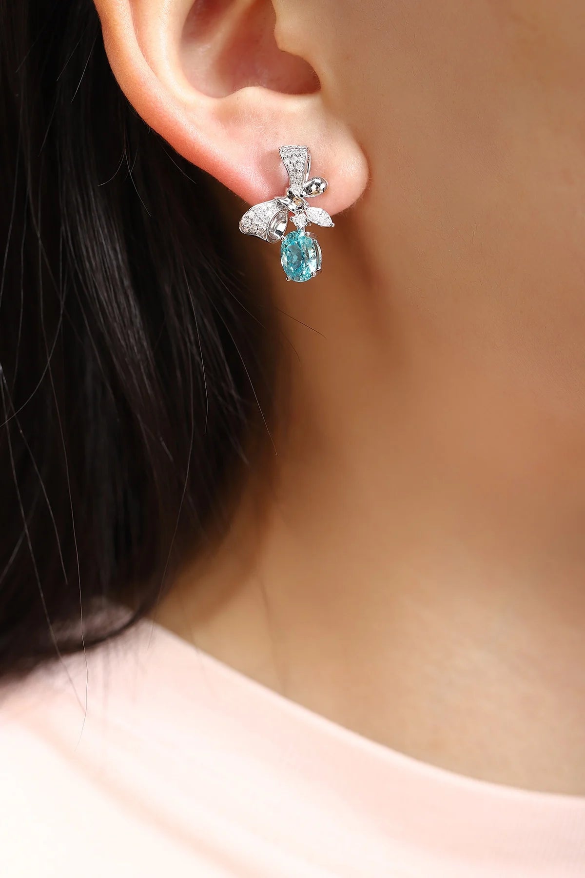 Gemfiori PT950 Lab-Grown Diamond Paraiba Geometric Trendy Drop Earrings for Wedding & Party