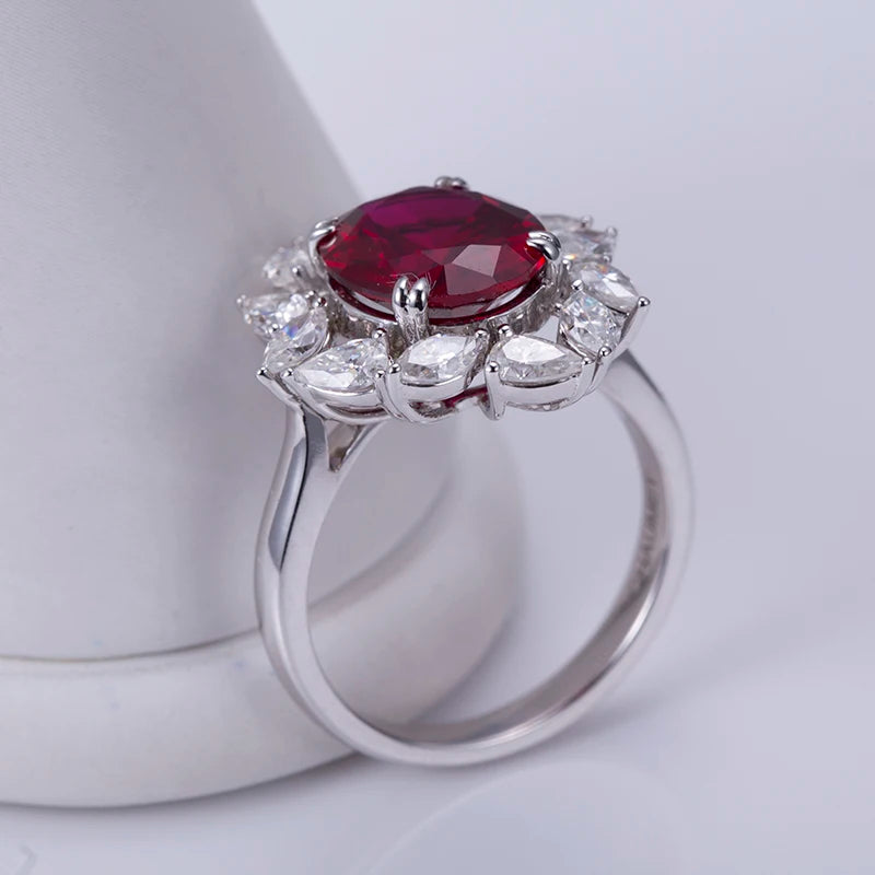 Messi Jewelry  MSR-1034 10K White Gold Oval Shape Lab Ruby Engagement Ring