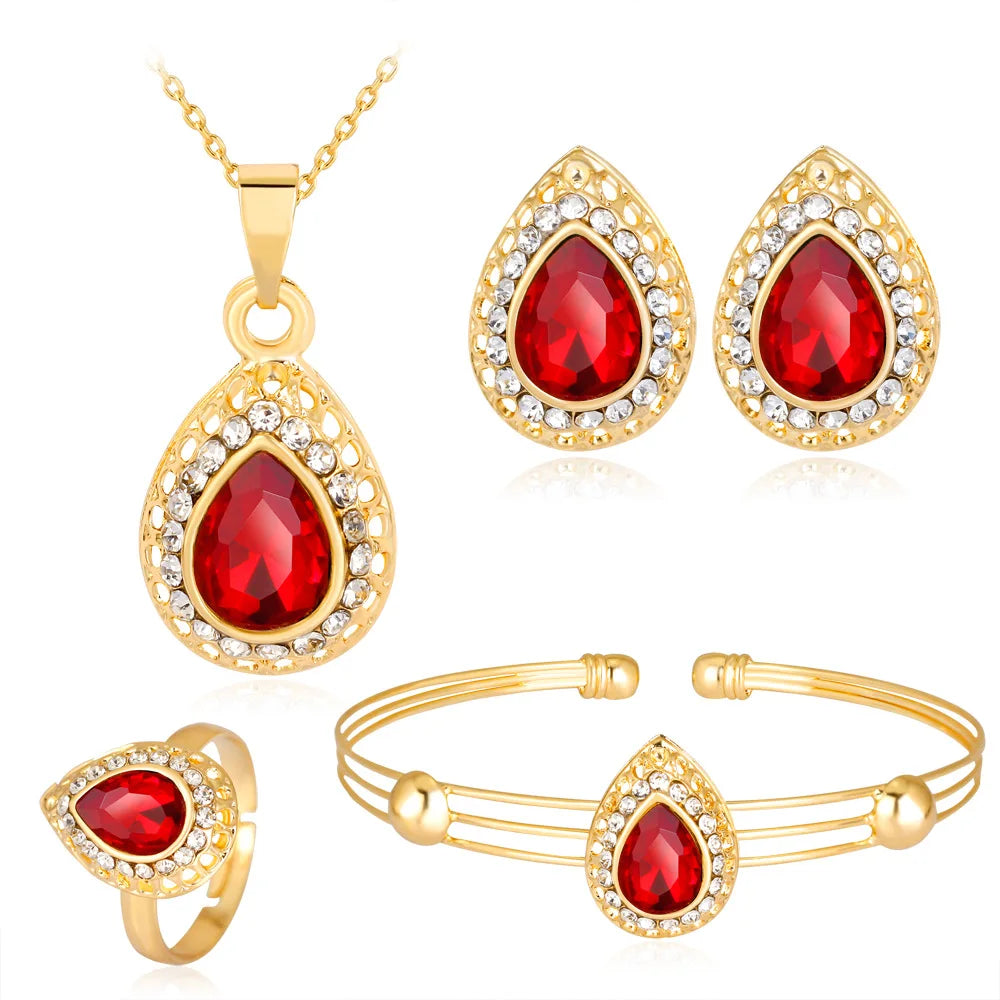 RFJEWEL Factory Low Price New Arrival Necklace Set Delicate Alloy Multi-color Drop Necklace Earring Jewelry Wholesale Four Sets