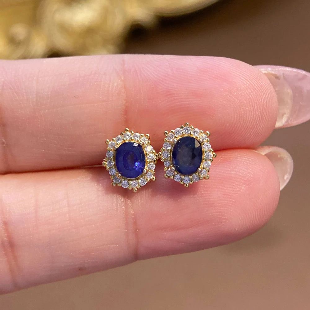 Gioiellieri Dainty Natural Sapphire Earrings Solid S925 Silver Hypoallergenic Minimalist Gemstone Ear Studs