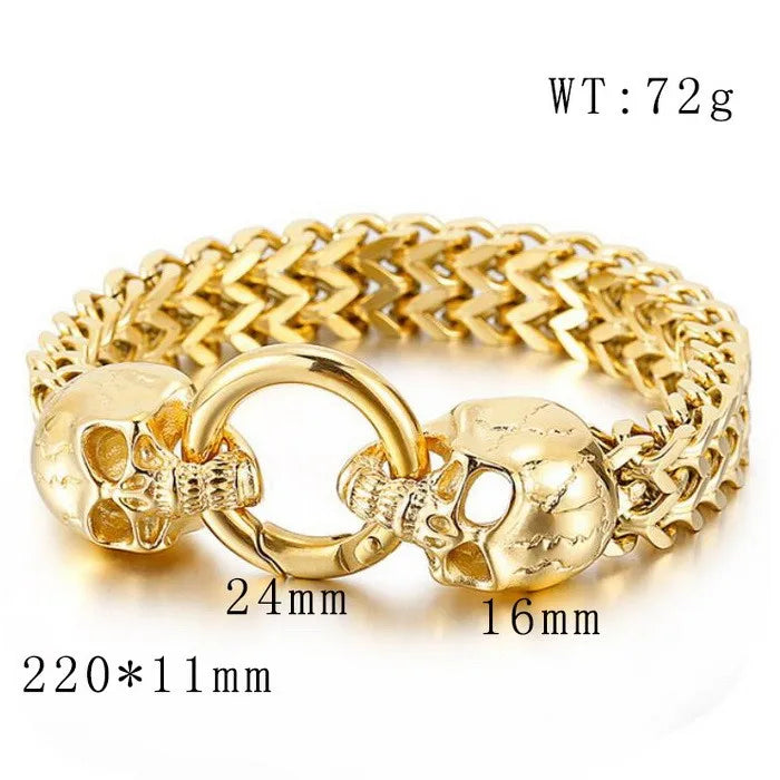 REBEL Men Fashion Punk Stainless Steel Bracelet Scary Skull Link Chain Bracelet