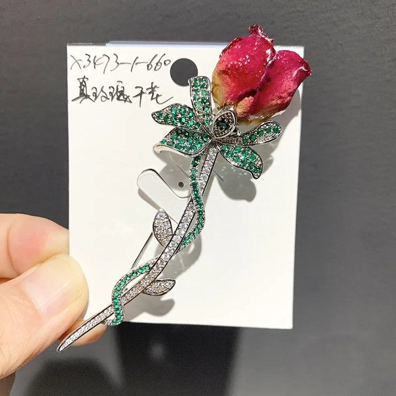 Clearance Sale 18K Gold Plated Copper Zircon Baroque Freshwater Pearl Rose Brooch Engagement Gift for Children's