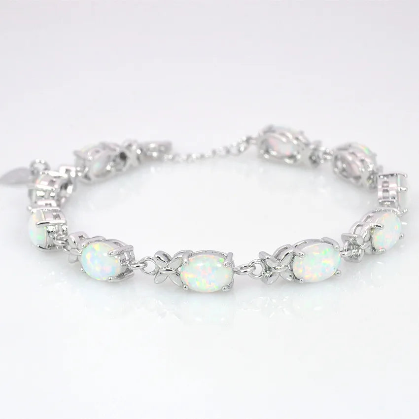 New Arrival Geometric Brass Silver Plated Christian Opal Women's Trendy Bracelet Bulk for Daily Wear