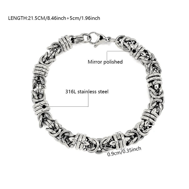 Fashion Jewelry Men's Stainless Steel Chain Necklace Bracelet Jewelry Set Bead Twisted Chain Jewelry Set